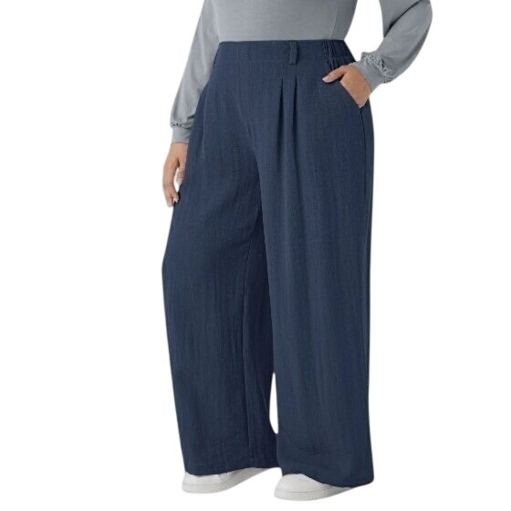 Halara Wide Leg Pants Womens 3X Blue New High Waisted Rayon Blend Cropped‎